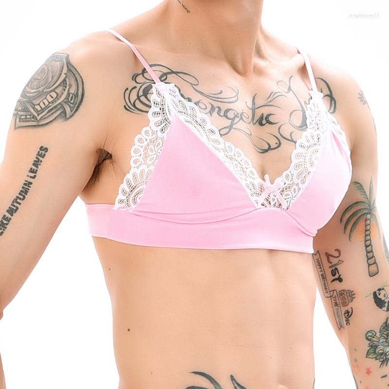 

Bras Sets Men's Sexy Underwear Lace See-Through Safety Belts Body Sissy Clothing Gay Exposure Bikini Lingerie, Red