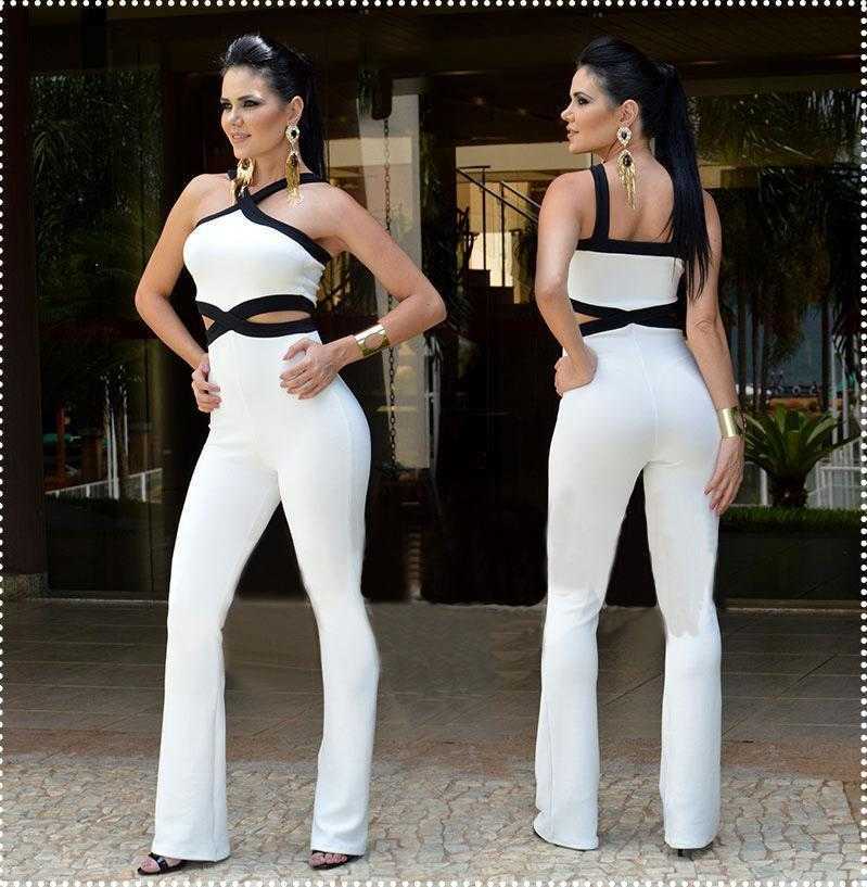 

Through Womens Strap Jumpsuit Color Matching Exposed Back Sexy, Black
