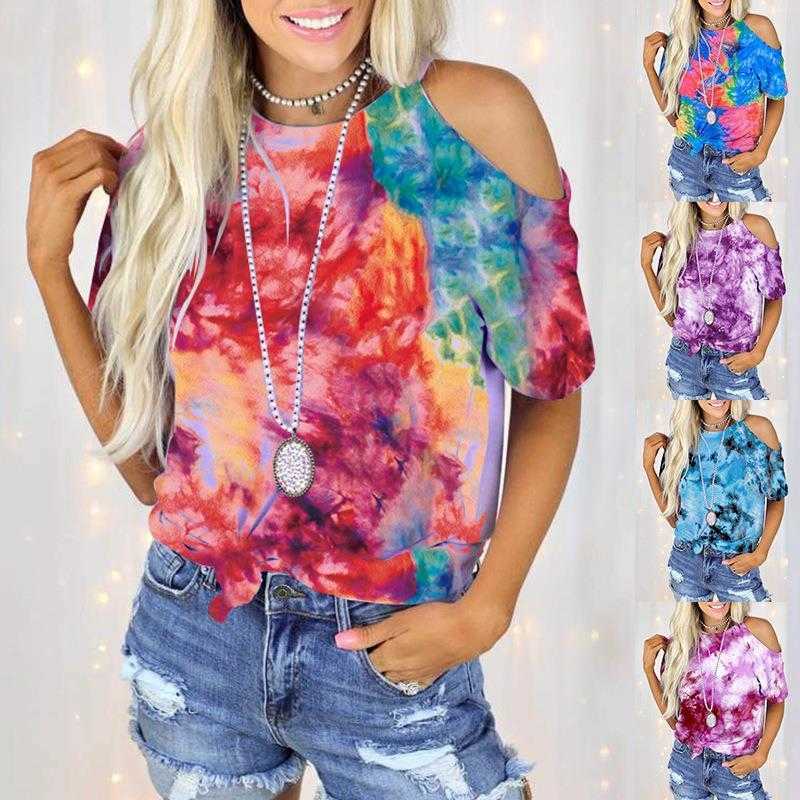 

Summer Printed Shirts Round Neck Off The Shoulder Short Sleeved Casual T Shirt, Pattern five