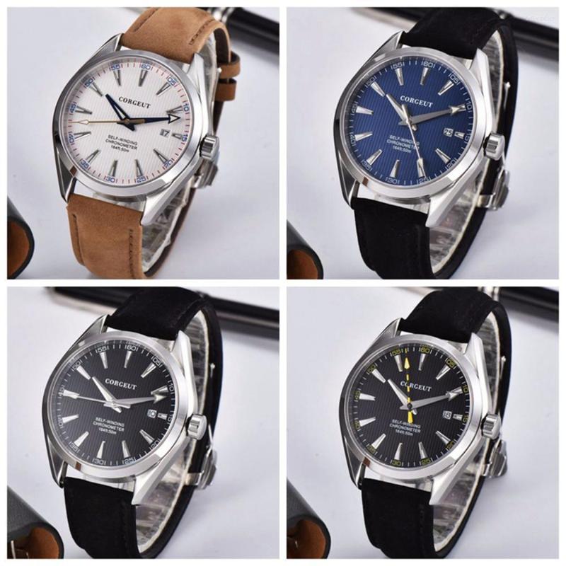 

Wristwatches Luxury Automatic Watch Mechanical Men Leather Wrist Watches Sapphire Waterproof Sport Casual Self Wind Male Clock 3021B, White dial