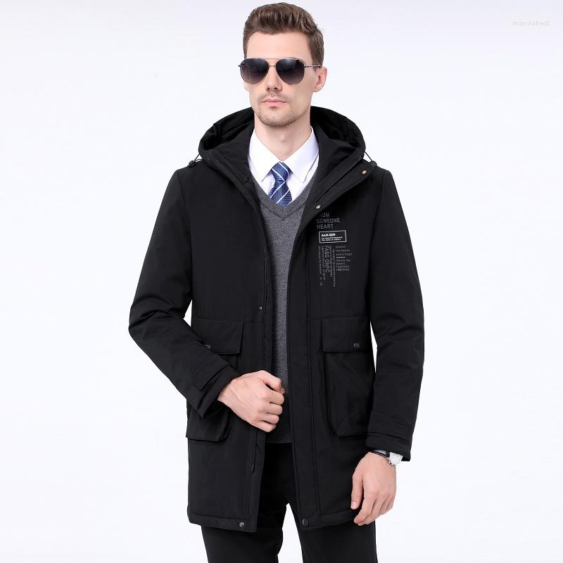

Men's Down Winter Jacket In Long Male Hooded Casual Dad Put Cold Warm Coat With Wave Division Airing, Black