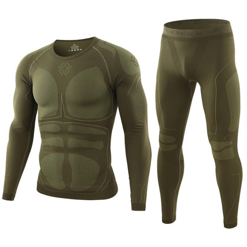 

Men's Thermal Underwear Winter Top Quality Thermo Cycling Clothing Sets Compression Training Male Clothin, Army green