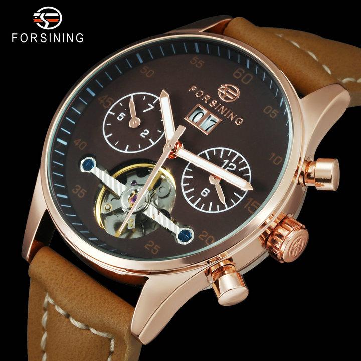 

Wristwatches Women Automatic Watches Fashion Skeleton Mechanical Tourbillon Lady Watch Leather Strap Casual Girl Clock, Brown