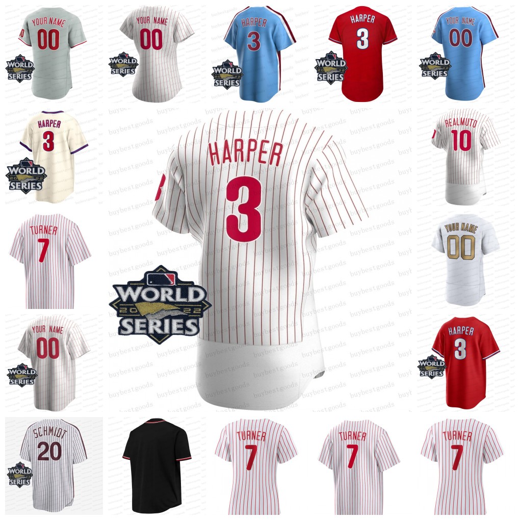 

7 Trea Turner Jersey Bryce 3 Harper Rhys Hoskins Nick Castellanos J.T. Realmuto Kyle Schwarber Matt Strahm Hoskins Aaron Nola Alec Bohm Bryson Stott Baseball Jerseys, White 2017 double stitching