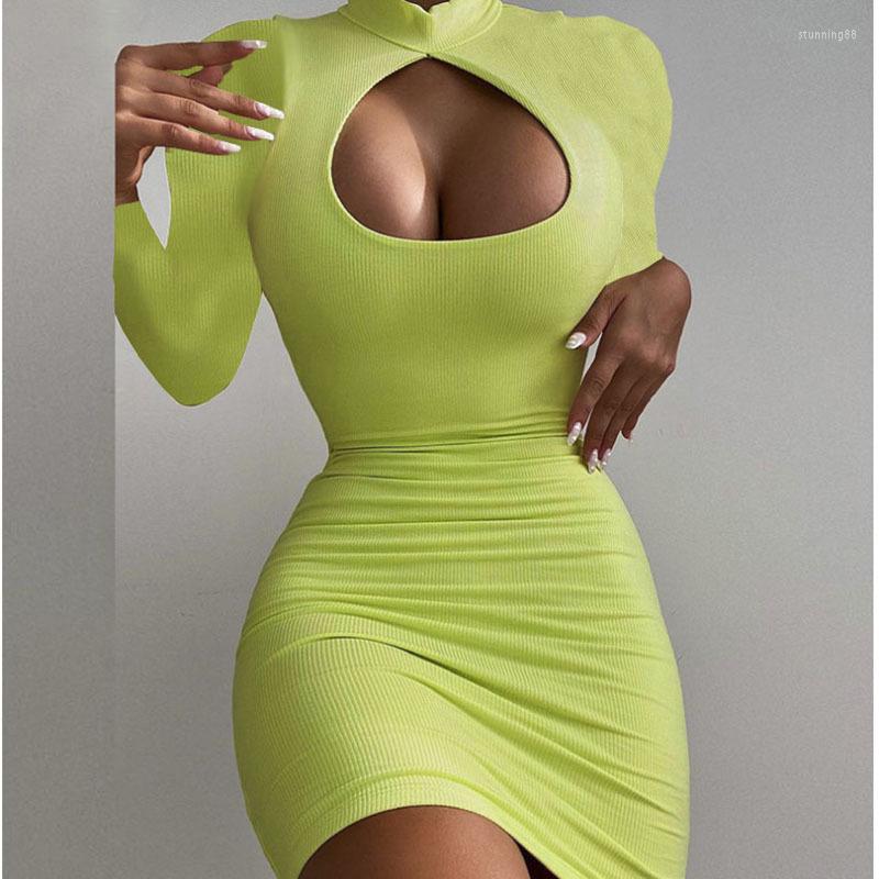 

Casual Dresses Women Spring Autumn Solid Color Pencil Robe Femme Hollow Out Long Sleeve Slim Hips Mini Dress For Woman Vestido De Mujer, Black