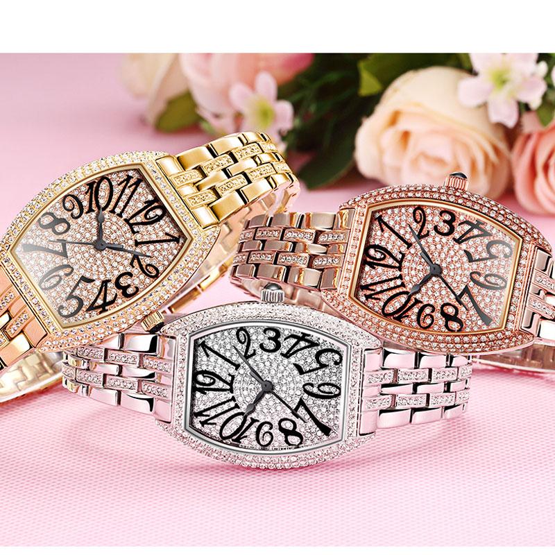 

Wristwatches Cask Type Female Watches Full Diamond Steel Strap Bracelet Watch Women Quartz Digital Scale Fashion Table Waterproof Clock, Silver