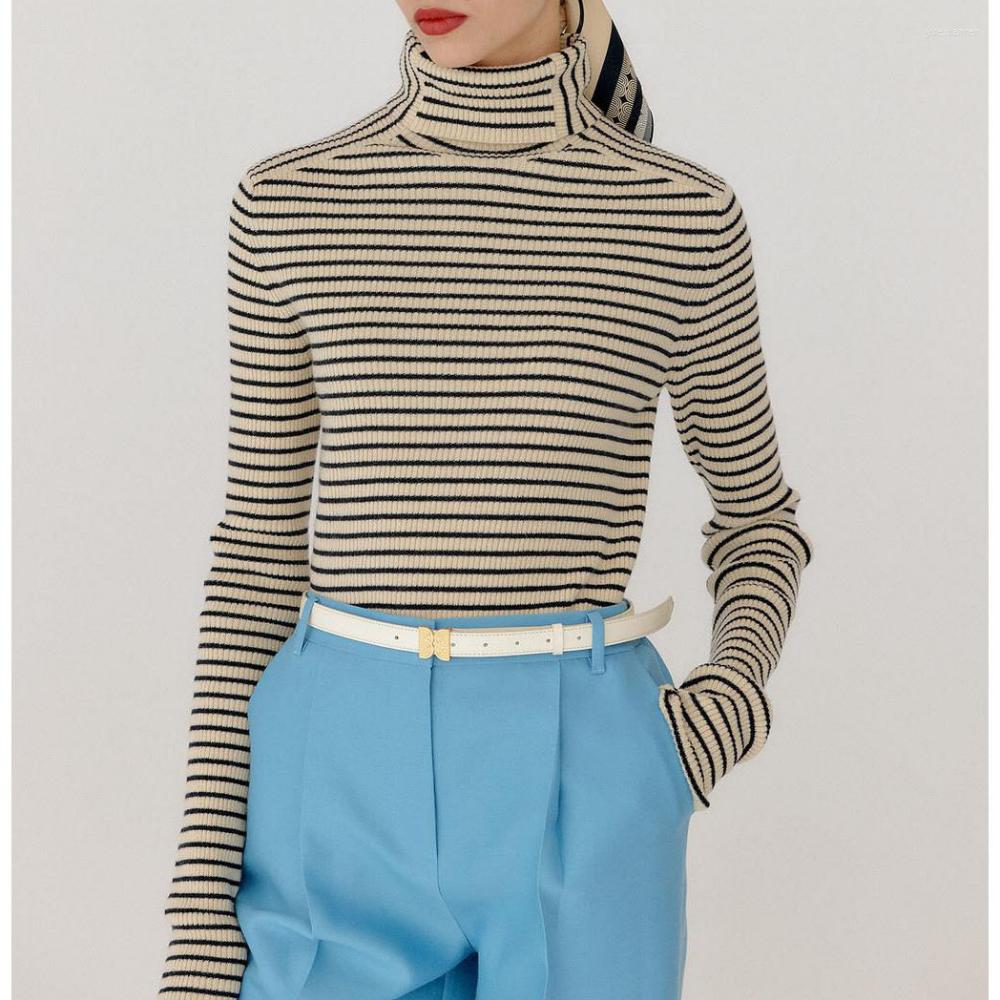 

Women' Sweaters Autumn And Winter Classic Retro Stripes Wool Cashmere Blend Turtleneck Knitted Bottoming Shirt, Black