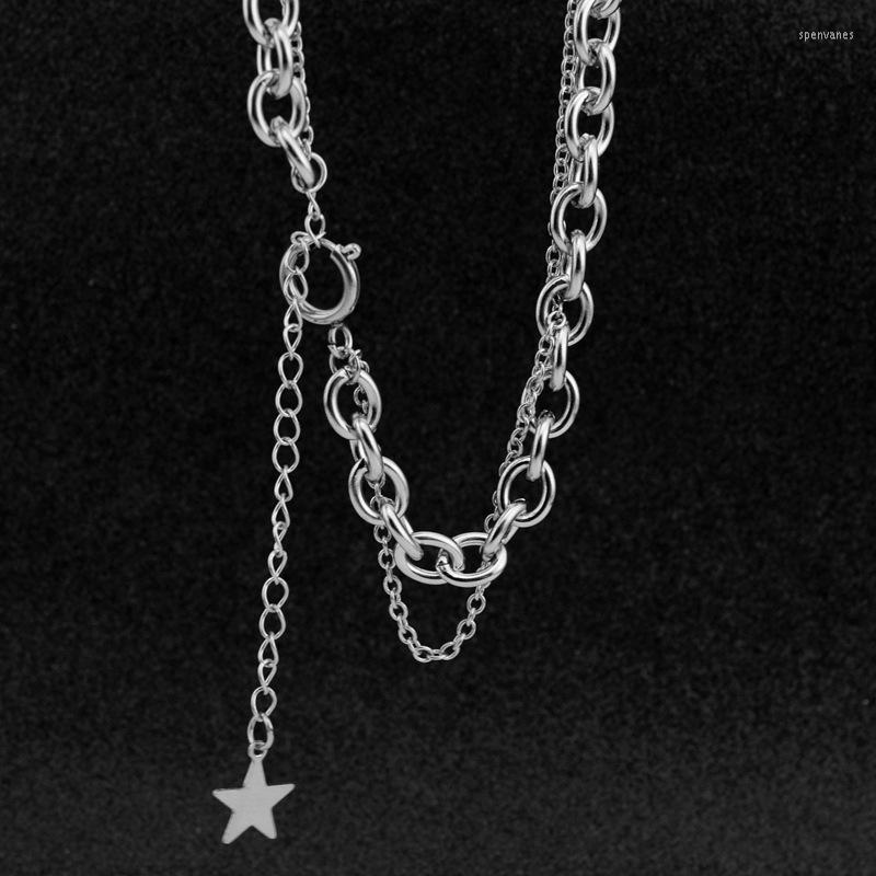 

Chains NUOBING Fashion Classic Simple Double Star Pendant Stainless Steel Neutral Necklace Charm Punk Jewelry Gift