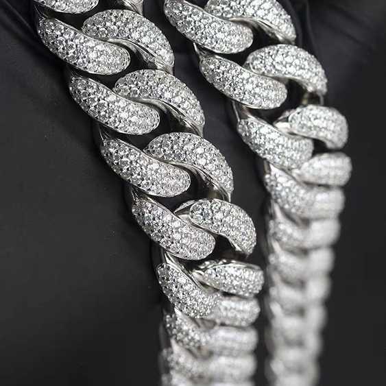 

Designer Jewelry Hotsale Miami West Coast Style Sterling 925 Silver 15mm Wide Lab Diamond Moissanite ice out Mans Necklace Cuban link Chain