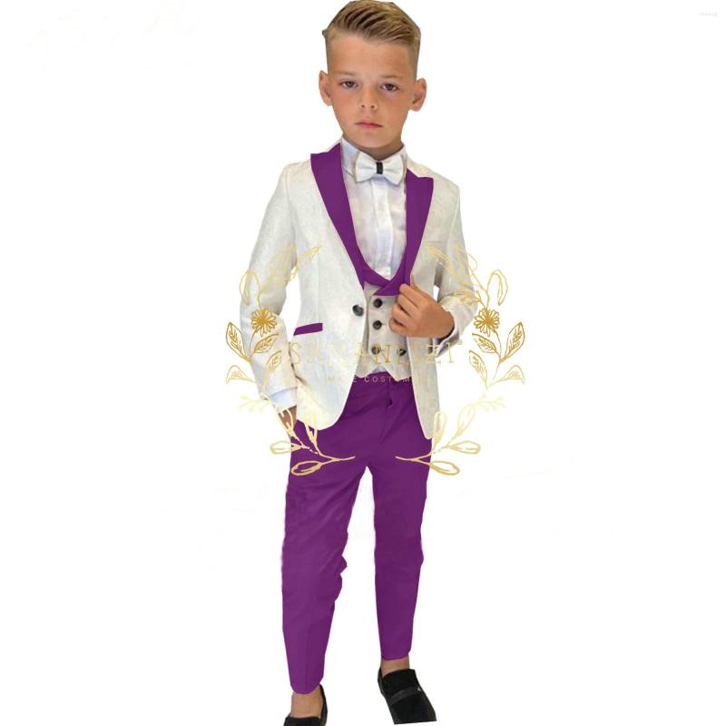 

Men's Suits Suit For Boys Kids Wedding Tuxedo Formal Ivory Floral Jacket Set 3 Piece Peaked Lapel Blazer Vest Pants Fashion Child Costume, Pink