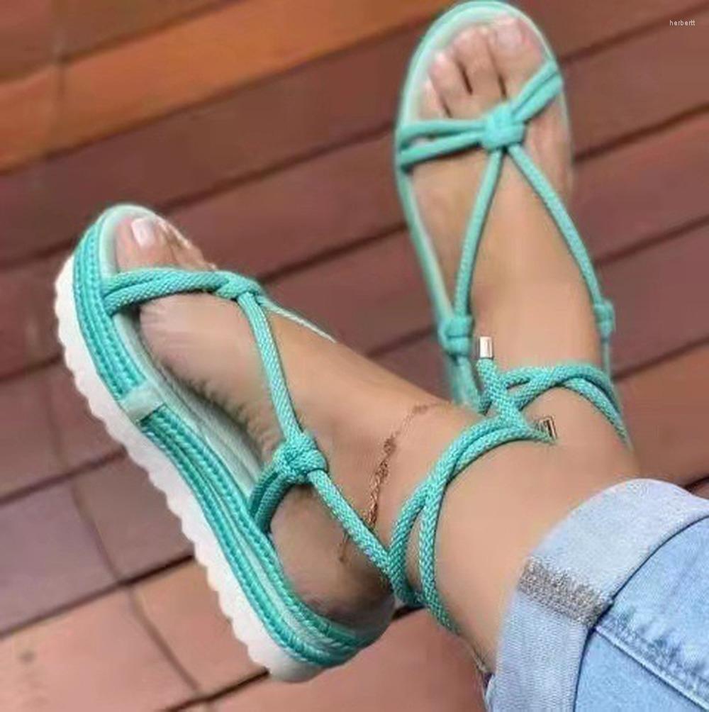 

Sandals 2023 Summer Thick Soled Muffin Rope Woven Female Women's Large Beach Shoes Women, 04