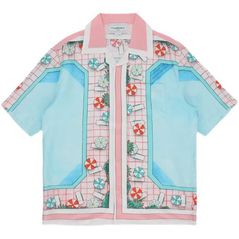 

23SS New Casablanca Men designer shirt men and women High Texture Silk Lazy Childe Style Swimming Pool Holiday Short Sleeve Shirt, As shown in figure