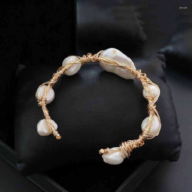 

Bangle Vintage Hademade Brass Wire Winding Bracelets For Women Real Freshwater Pearls Baroco Style Bracelet On Hand Birthday Gifts