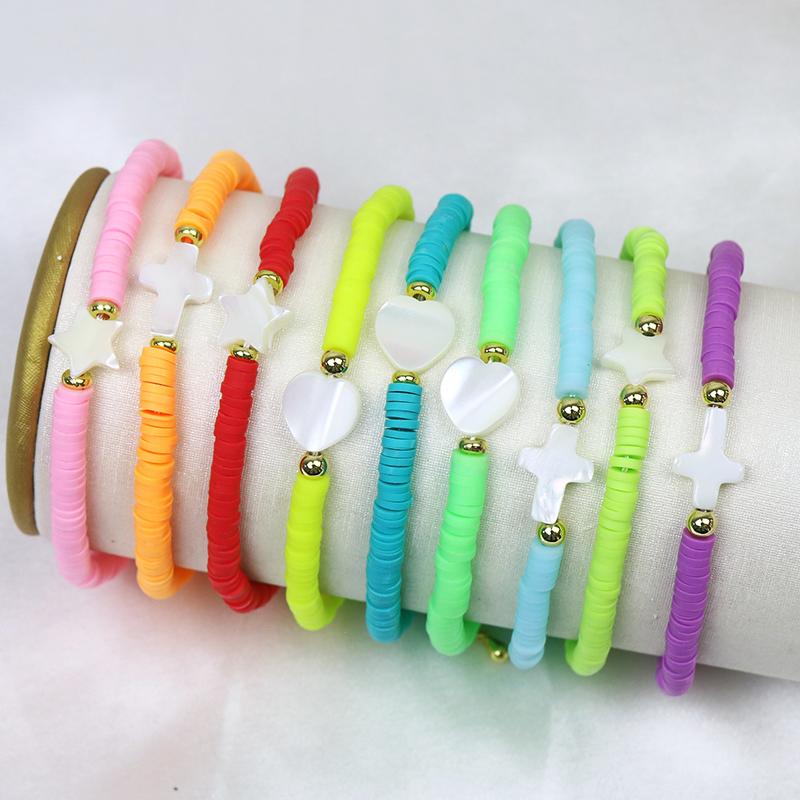 

Strand Beaded Strands 10 Pieces Handmade Colorful Polymer Clay Gold Bead Bracelet Jewelry Chain Women 90005
