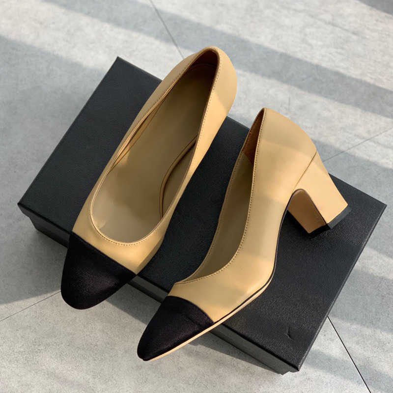 

Design fund Shoes Fashionable small fragrant single for women classic versatile color matching round head high heels casual pointed women's shoes, Camel
