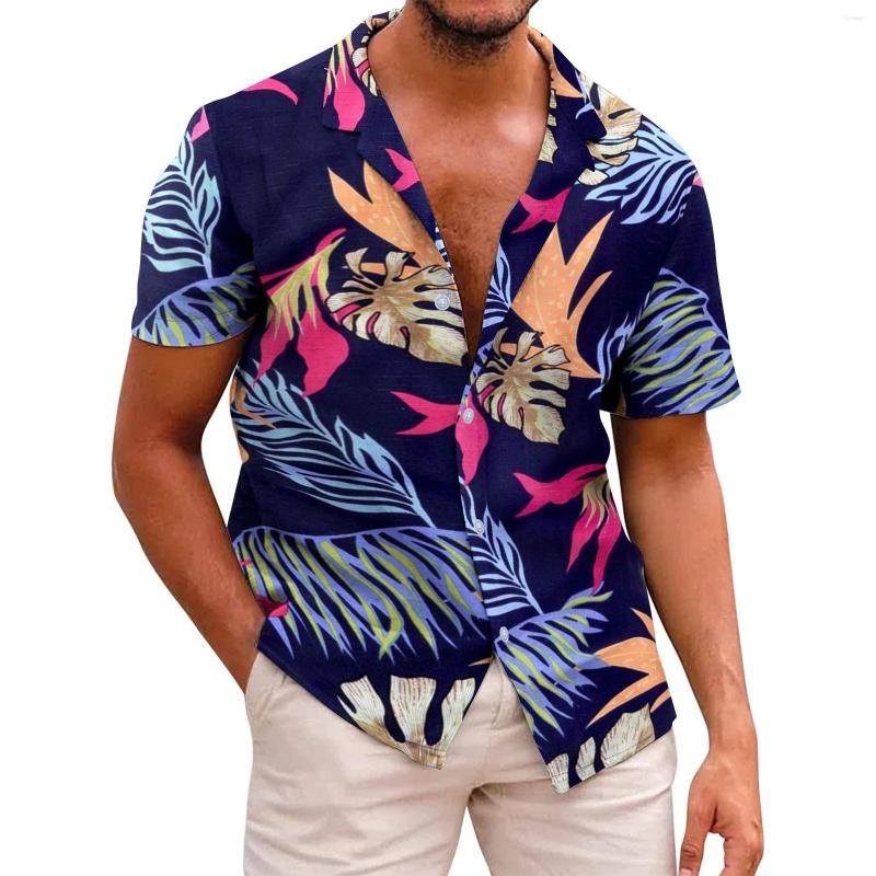

Men's T Shirts Men's Hawaiian Floral Button Down Tropical Holiday Beach Camisas De Hombre Slim Fit Cardigan Blouses Loose Geometric, Black