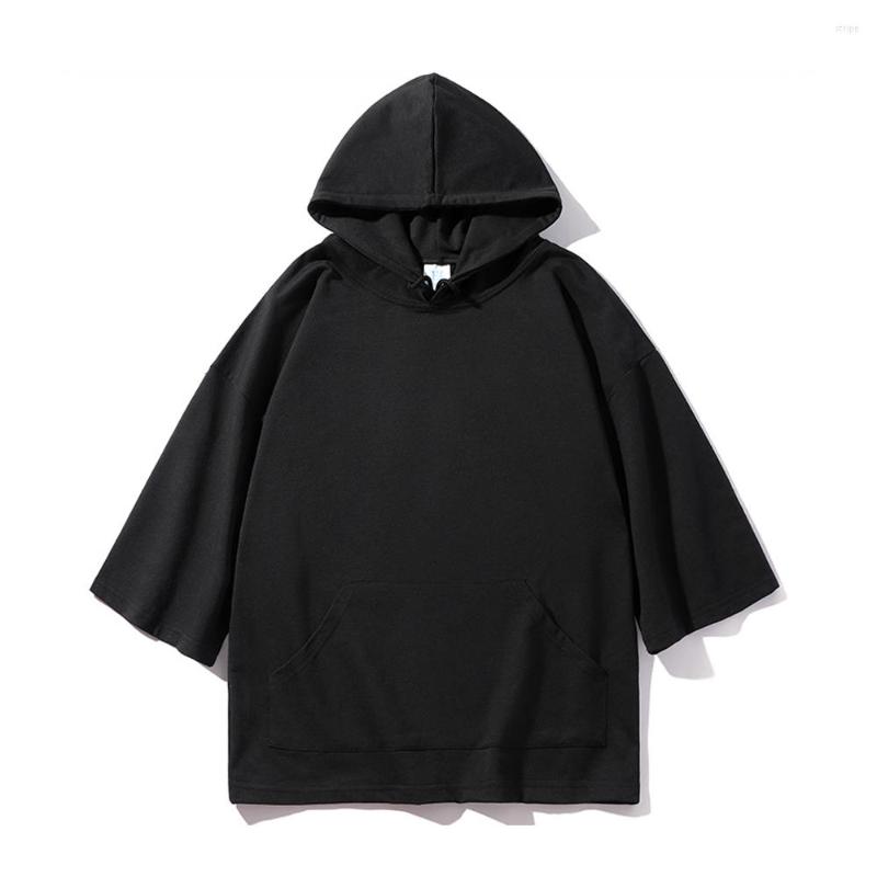 

Men' Hoodies Stylish Trend Men/women Street Punk Three Quarter Sleeve Solid Hooded Sweatshirts Hip Hop Loose Male Thin, Red