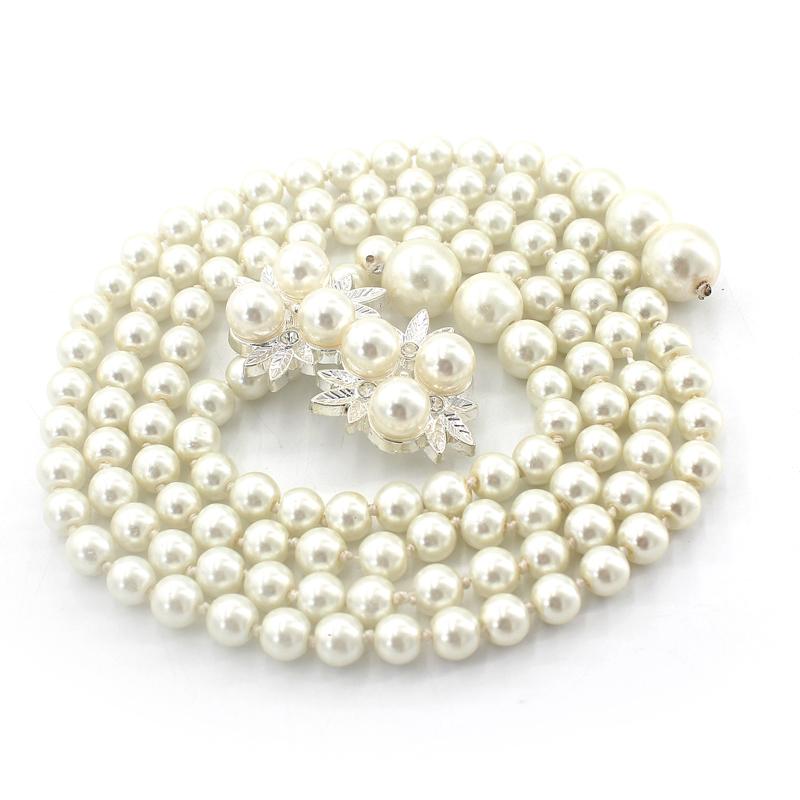 

Belts 110cm Sweet Bow Pearl Waist Chain With Dress Fashion Decoration Thin Belt Metal Rhinestone Acrylic Material For Woman, Black