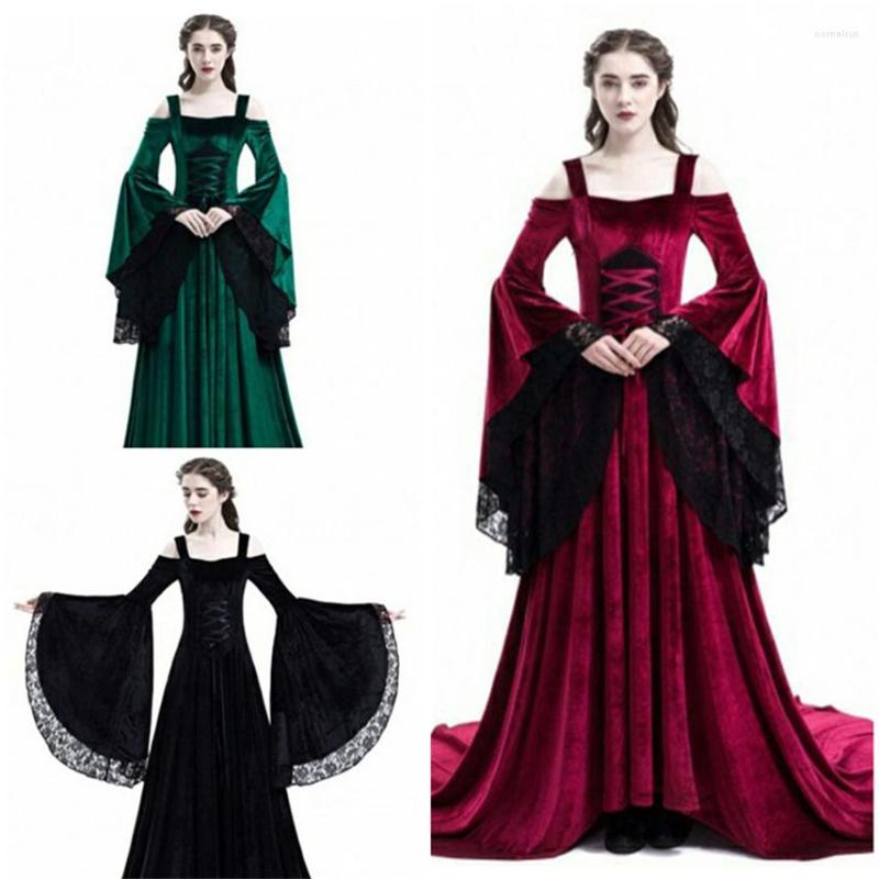 

Theme Costume Women Medieval Dress European Middle Ages Solid Gold Velvet Elegant Strapless Retro Adult Halloween Costumes For Woman S-5XL, Black