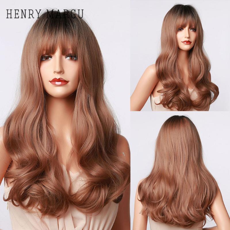 

Synthetic Wigs HENRY MARGU Long Wavy Highlight Brown Ombre With Bangs Natural Hair For Afo Women Cosplay Wig Heat Resistant, Lc5020-1