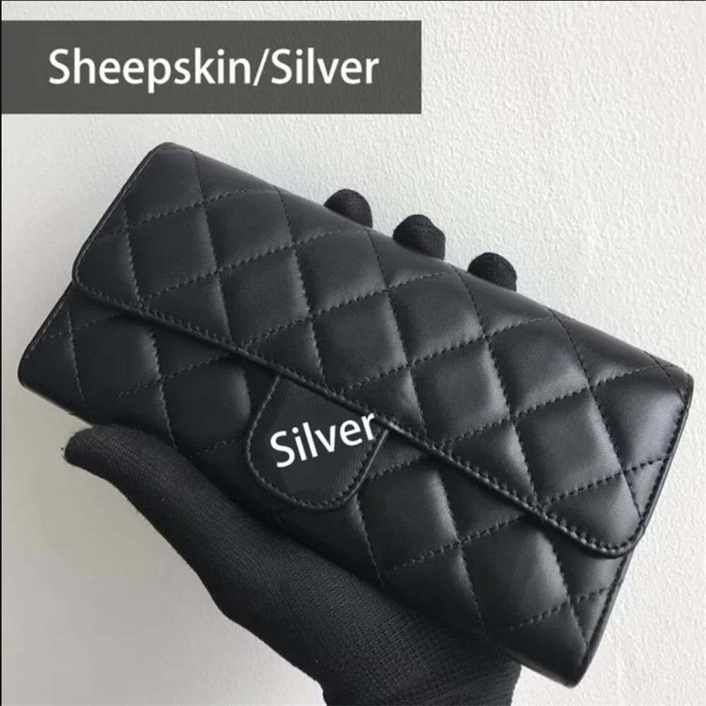 

Cc Wallets Tote quilted bag Designer Sacoche Card Holders One Shoulder Underarm Flap Handbags Black Caviar Leather women and mens daily wallet card holder bag HDM02, Sheepskin/silver
