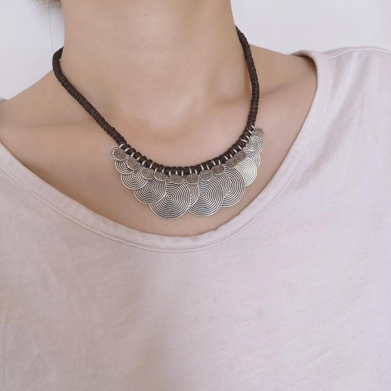 

Chains Vintage 925 Sterling Silver Round Choker Necklaces Female Retro Thai Handmade Wax Rope Braided Necklace Jewelry 52