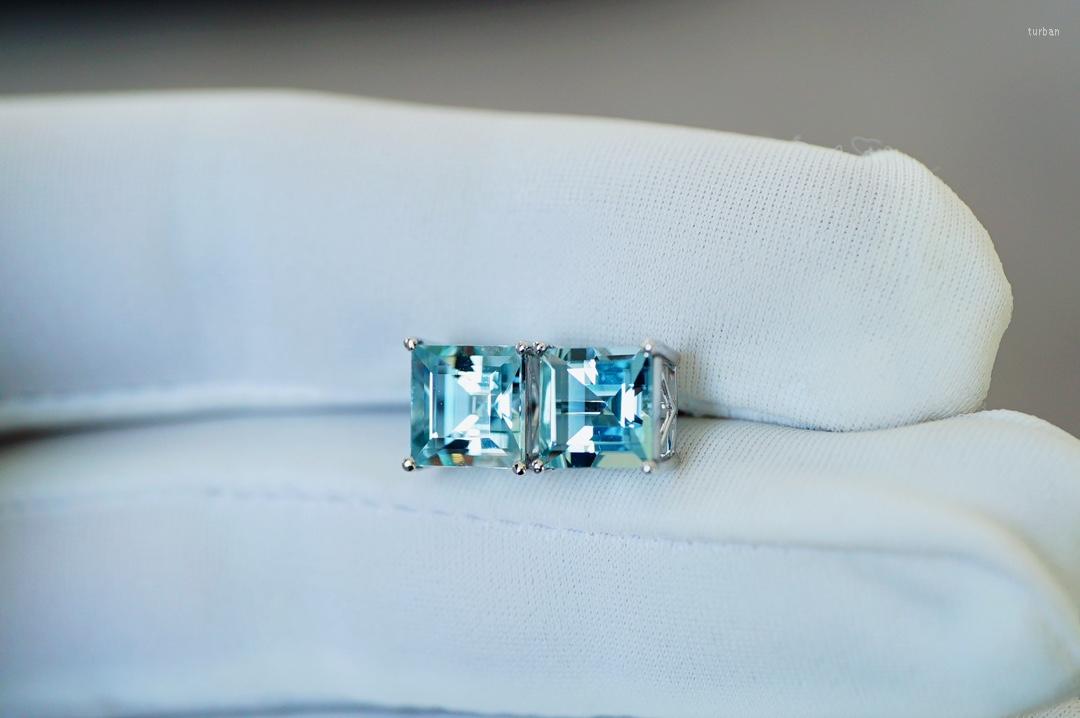

Stud Earrings JHY Solid 18k Gold Nature Blue Aquamarine Gemstones 7mm 3.5ct Studs For Women Fine Jewelry Birthday Presents