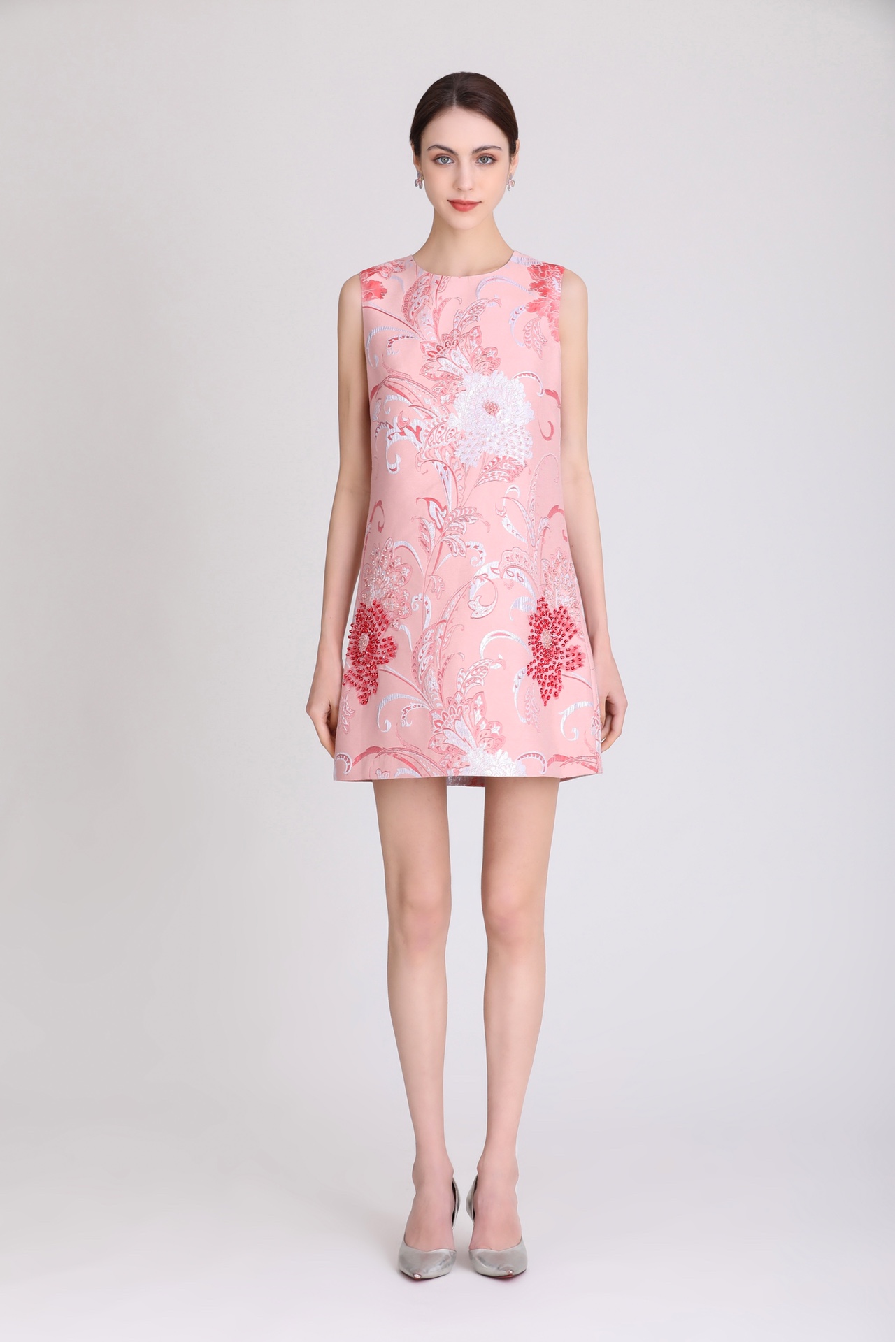 

Casual Dress Dress Original Designer Fashion Reed Flower A Dress Printed Handmade Beaded Spring/Summer Short Sleeve Loose Round Neck Dress Monochrome S-XL, Pink