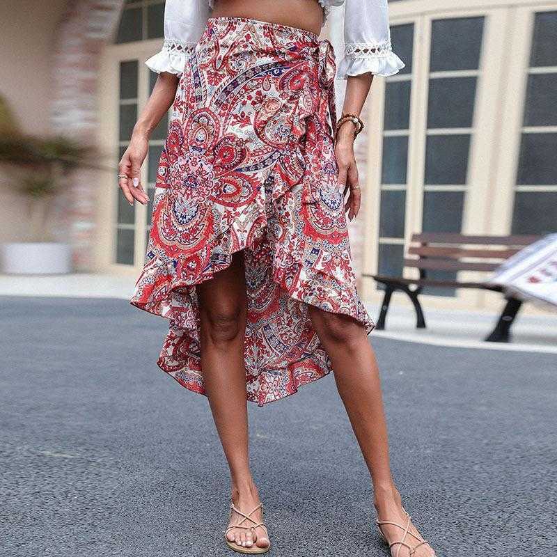

Summer Stomach Blanket One Piece Skirt Dropped Ethnic Print Beach, Wine