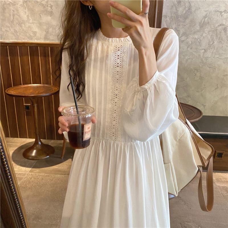 

Casual Dresses Autumn Women Dress Female Solid Lace Loose A-Line Elegant Vintage 2023 Woman Long Sleeve Luxury High Waist Party Spring, Camel