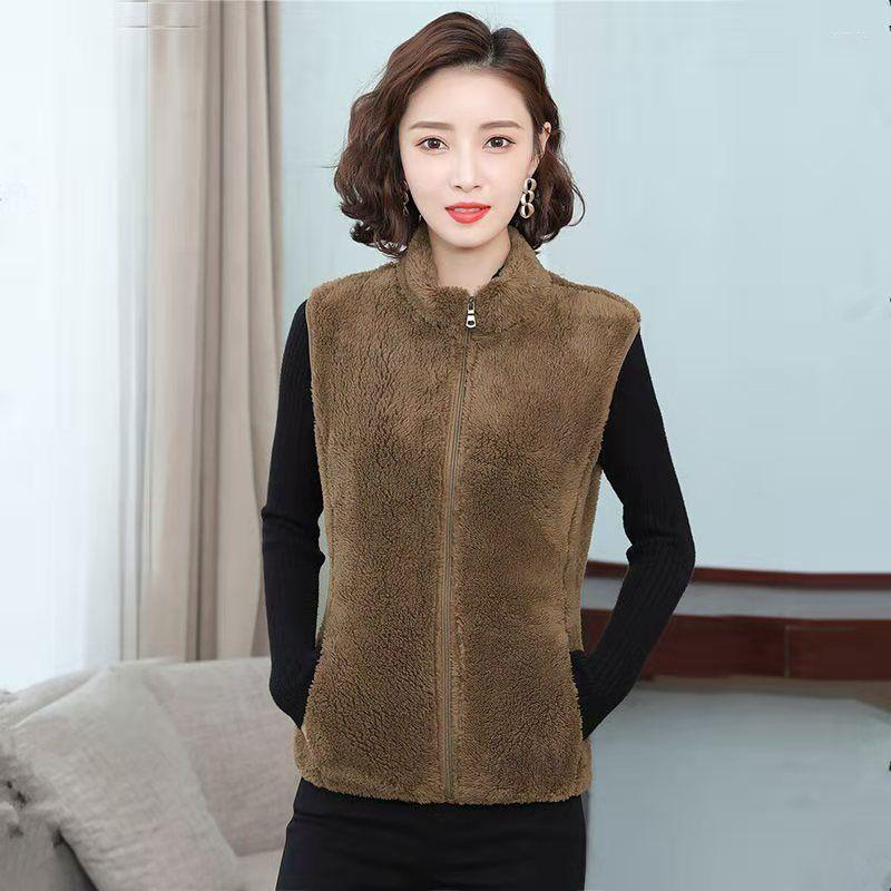 

Women' Vests Winter Warm Plush Stand Collar Vest Fashion Woman Jacket Short Autumn Overcoat Baggy Coat Chaleco Mujer Fleece, Black