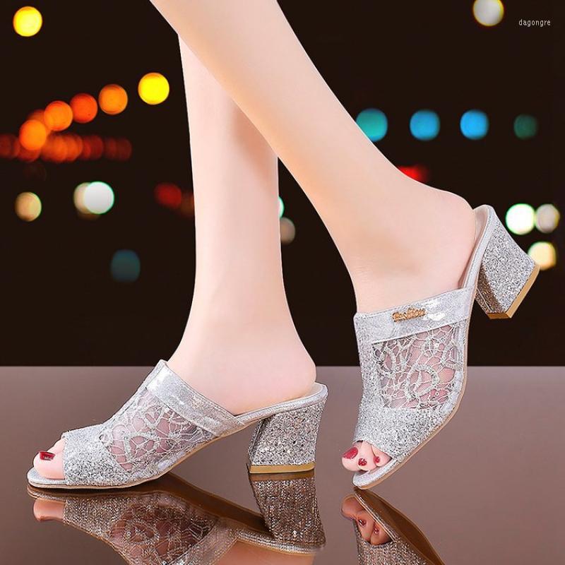 

Sandals Stylish Women Thick Heel Peep Toe Women's Shoes Mesh Breathable Ladies Plus Size Girls Summer Beach, Gold