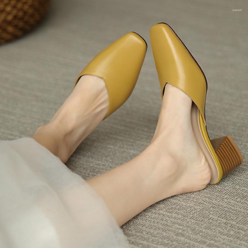 

Slippers 2023 Summer Fashion Women Mid Heels Sandals Shoes Designer Slingback Mature Office Lady Dress Pumps Mules Zapatos Mujer, Beige