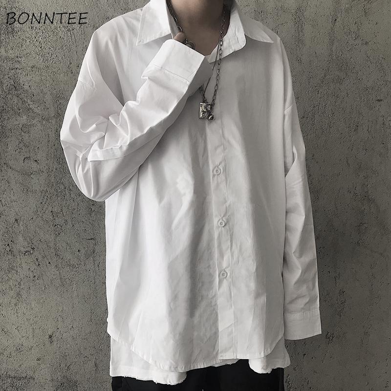 

Men's Casual Shirts Men Solid Color Long Sleeve Spring Autumn Tops Vintage All-match Outwear Harajuku BF Korean Classic Chic Ins RetroMen's, Black