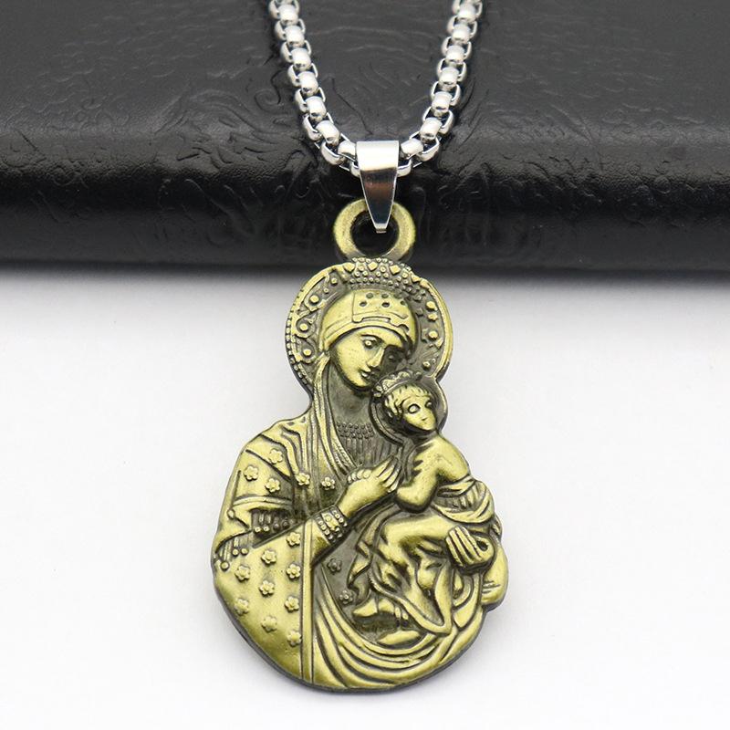 

Pendant Necklaces Russian Orthodox Virgin Mother Child Necklace Antique Brozen Color Metal Link Chain Women Men Ancient JewelryPendant