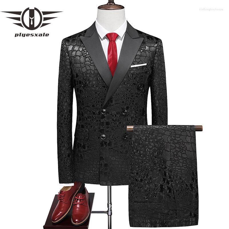 

Men's Suits Luxury Double Breasted Suit Men Black Wedding For 2023 Stylish Back 2 Splits Prom Party Mens (Jacket Pants) Q1406