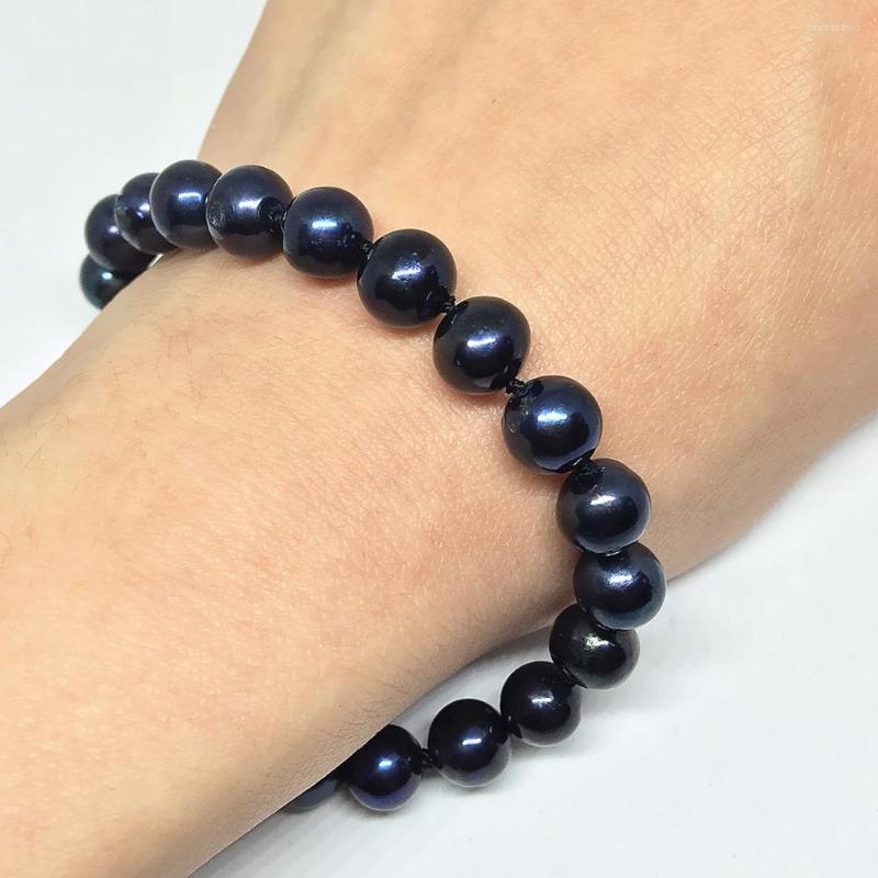 

Strand High Grade Black Freshwater Cultured Natural Pearl 7-8 8-9mm Approx Round Beads Bracelet Women Jewelry 7.5inch B1524