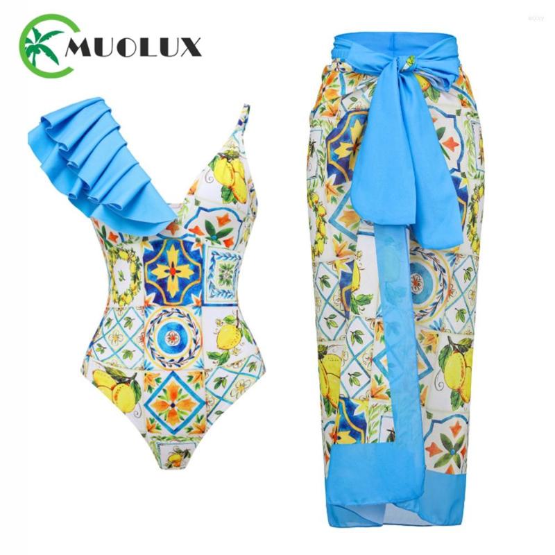 

Women' Swimwear MUOLUX 2023 One Piece Swimsuit Women Skirt Sexy Woman Ruffle Monokini With Sarong Bathing Suit Cover Up Dress Female, Cover up 2
