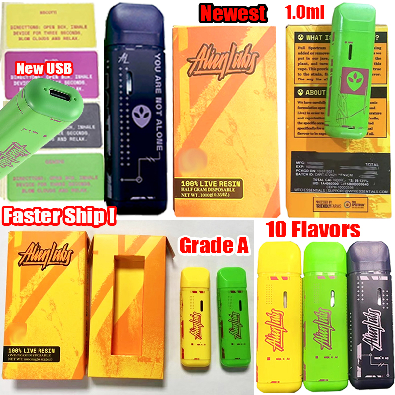 

Alien Labs Disposable Vape Pen Live Resin Rechargeable 10 Flavors E Cigarettes 1.0ml Vapes Device Black Pens Pods Kits Empty Oil Carts Pod 360mah Vaporizer Wholesale