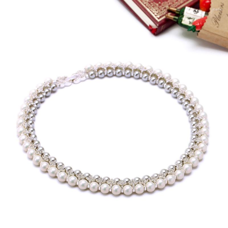 

Choker 2023 Design Bohemia Spike Collar Pearl Necklace For Women Temperament Crystal Zircon Double Row Charm Wedding Jewel Ry