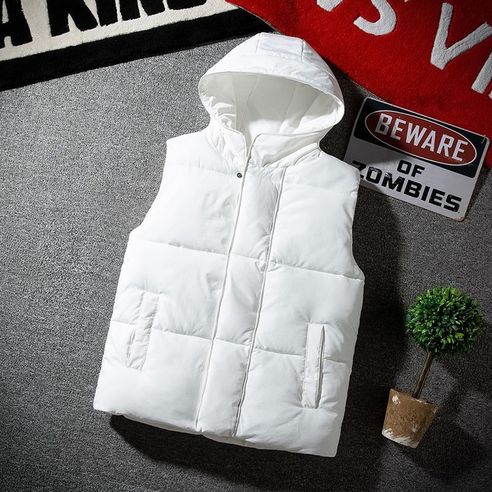 

Men s Vests White Jacket With Hood Fashion Clothing Korean Style Hooded Quilting Coat Autumn Winter Sleeveless 230225, Khaki