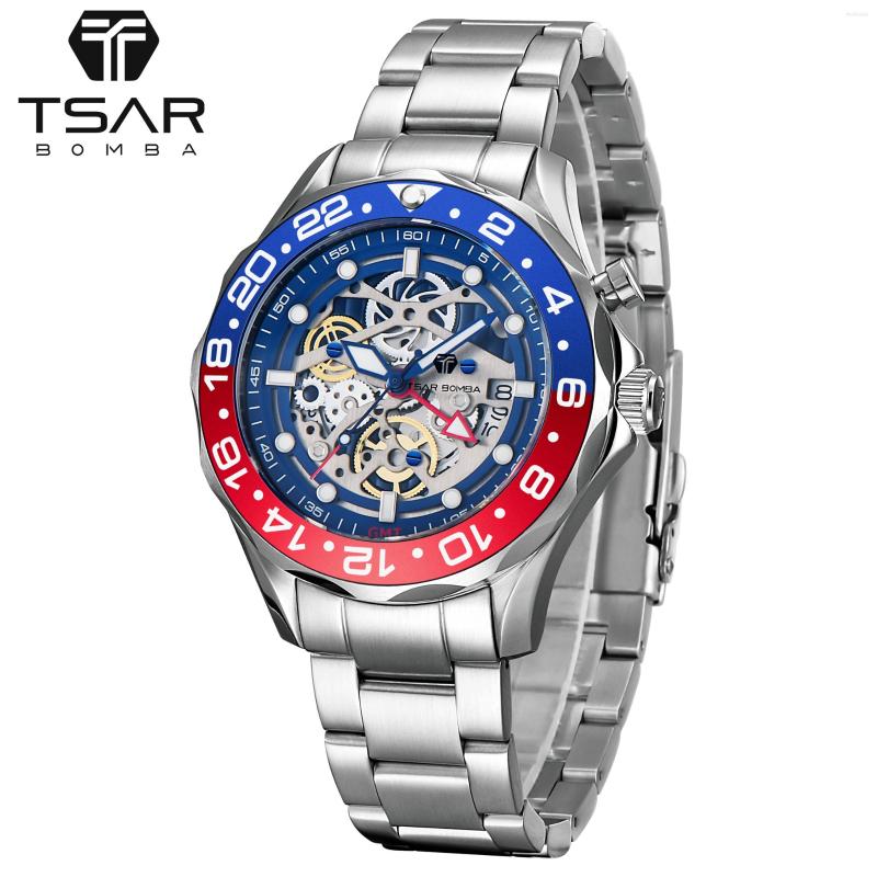

Wristwatches TSAR BOMBA Luxury Mens Watch Hybrid Automatic Movement 20ATM Sapphire Glass GMT Diver Watches For Men Stylish Sport Wristwatch, Cola white