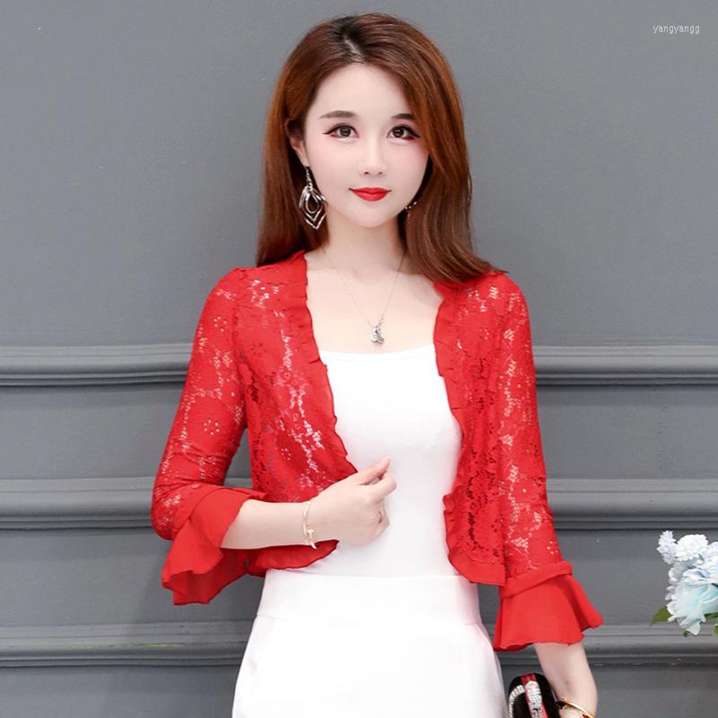 

Women's Vests 2023 Spring Listing Summer Lace Shirt Women's Nine Sleeves Solid Color Small Coat Fashion Elegant Casual Outer Wear, Black