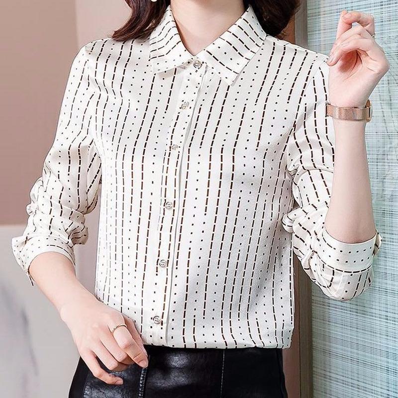 

Women's Blouses Sisters Cardigan Satin Face Long-sleeved Shirt Women Top 200 Catties Fashion Large Size Slim Bottoming, White