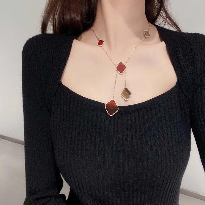 

925 Silver Mixed Six/10-flower Desinger necklace 4/Four Leaf Clover Charm Bracelets Bangle Chain 18K Gold Agate Shell Mother-of-Pearl for Mother's Day Jewelry Women gift