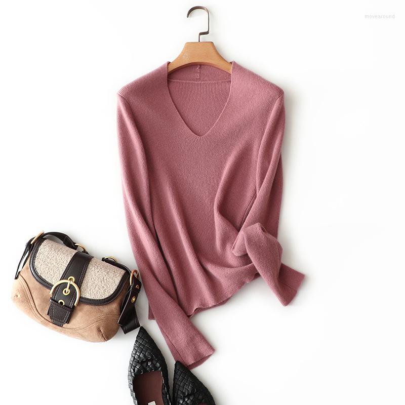 

Women' Sweaters Masigoch Autumn Winter Ribbed Knit Cashmere Slim Fit Warm V Neck, Pink