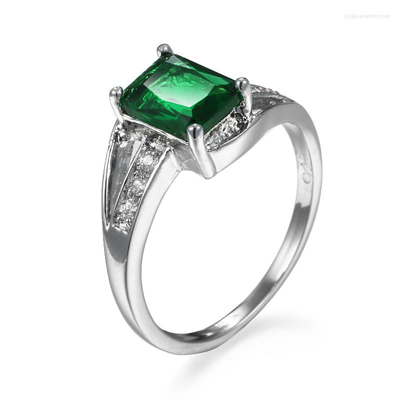 

Cluster Rings Wholesale Fashion Green Stone CZ Silver Color Ring Size 6 7 8 9 10 Women Chic Jewelry