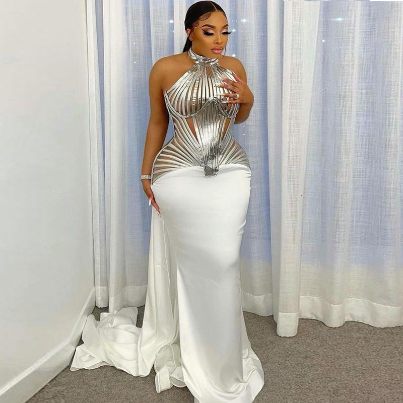 

Party Dresses Sexy Open Back Formal Dress Off Shoulder Evening Strips Top robe mariage Halter Prom Gowns Custom Ma 230225, Beige
