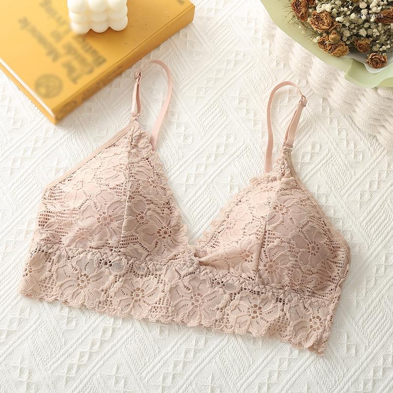 

Bras Women Bralette French Style Lace Comfy Bra Triangle Cup Lingerie Deep V No Steel Ring Underwear Soft Thin Embroidery