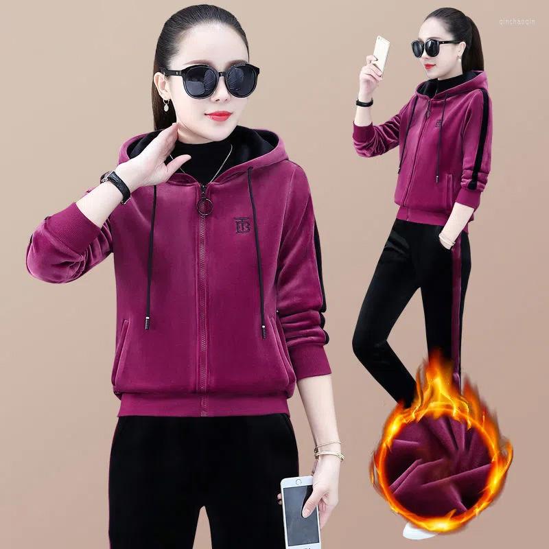 

Gym Clothing Hooded Double-sided Velvet Gold Sexy Casual Sports Suit Women's Winter Fleece Thickened Sweater Two-piece Running, Black